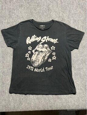 The Rolling Stones 1972 World Tour T Shirt Mens XL Black Tongue Graphic Rock